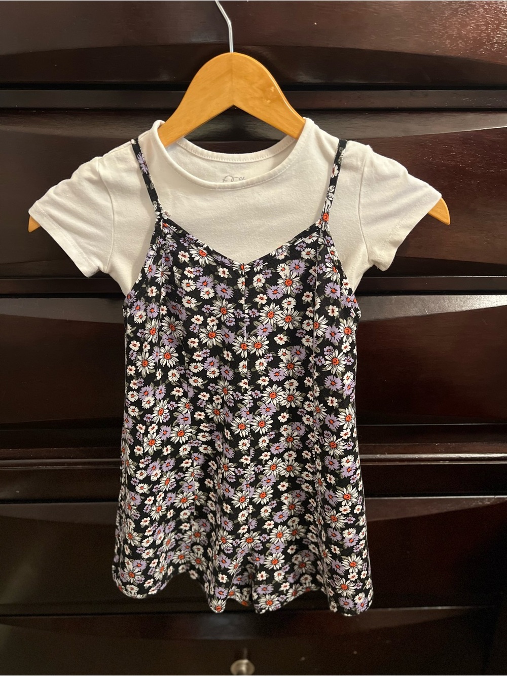 art class Black Floral Slip Romper Dress with White Tee